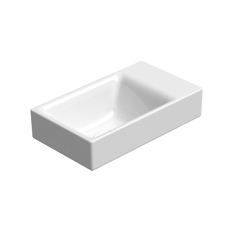 NUBES lavabo en céramique 40x23cm, pas de trou de robinet, droite/gauche, blanc ExtraGlaze NUBES lavabo en céramique 40x23cm, pas de trou de robinet, droite/gauche, blanc ExtraGlaze