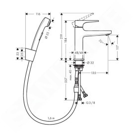 Hansgrohe Metropol - Mitigeur pour lavabo avec douchette Bidette, avec garniture de vidage, chrome 74522000