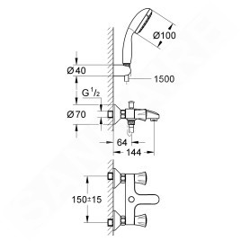 Grohe Costa L - Mitigeur de baignoire avec accessoires, chrome 2546010A