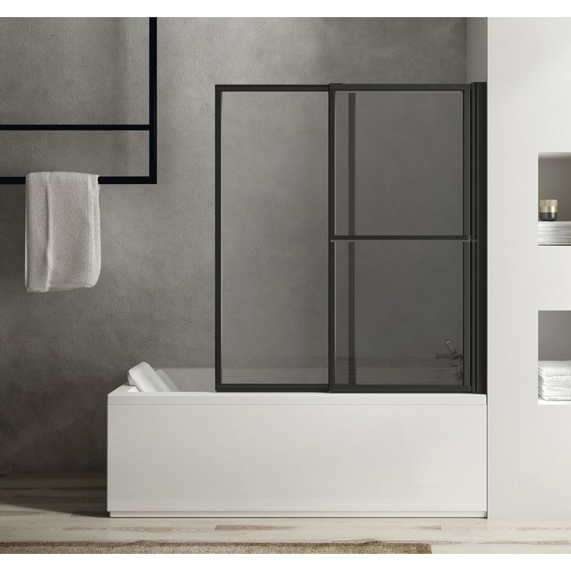 Écran de bain pliant OLBIA, (W) 1230mm, noir mat/clair Écran de bain pliant OLBIA, (W) 1230mm, noir mat/clair
