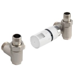 Robinets thermostatiques pour radiateur sèche-serviettes ECO COMBI, droite/nickel/blanc