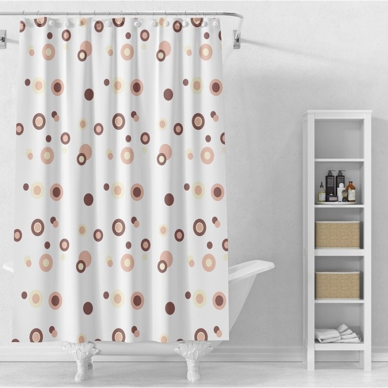 Rideau de douche 180x180cm, vinyle, cercles bruns