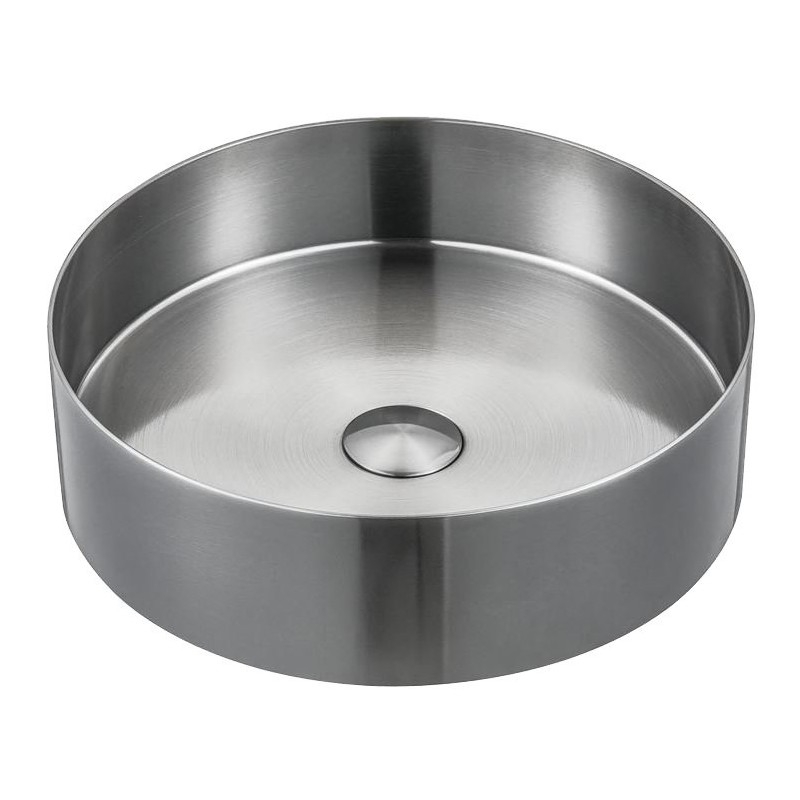 AURUM lavabo en acier inoxydable, diamètre 38 cm, y compris drain, acier inoxydable brossé