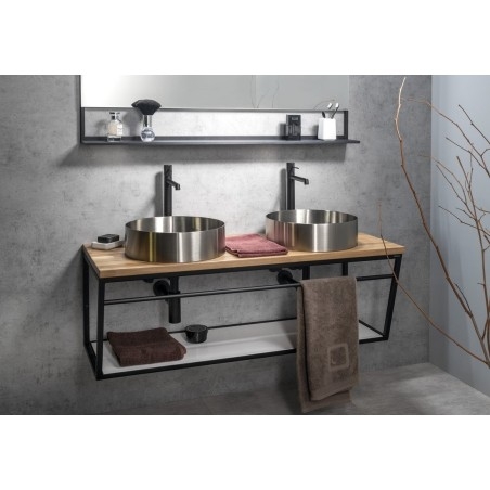 AURUM lavabo en acier inoxydable, diamètre 38 cm, y compris drain, acier inoxydable brossé