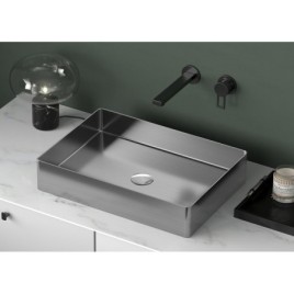 AURUM lavabo en acier inoxydable 50x35 cm, y compris le drain, acier inoxydable brossé