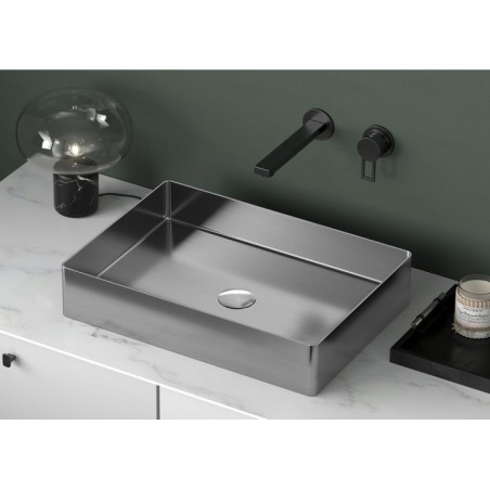AURUM lavabo en acier inoxydable 50x35 cm, y compris le drain, acier inoxydable brossé