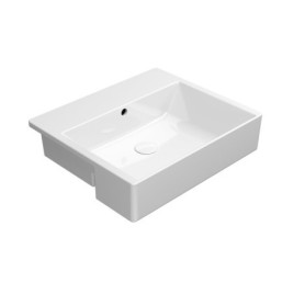 KUBE X lavabo en céramique 55x47cm, demi-rejetée, pas de trou de robinet, blanc ExtraGlaze