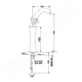 Sapho Antea - Mitigeur de lavabo avec garniture de vidage, hauteur 300 mm, chrome/doré 3272L