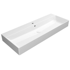 KUBE X lavabo en céramique 120x47cm, bord inférieur groud, blanc ExtraGlaze
