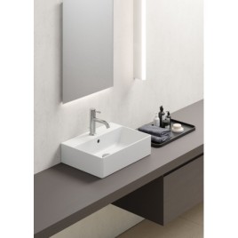 KUBE X lavabo en céramique 50x37cm, bord inférieur groud, blanc ExtraGlaze
