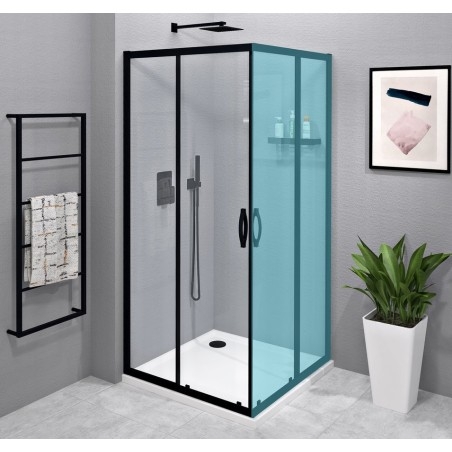 SIGMA SIMPLY BLACK Sliding Shower Door, Corner Entrance, 900 mm, verre clair