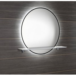 SHARON rétro-éclairé LED Ø 80cm avec étagère, noir mat