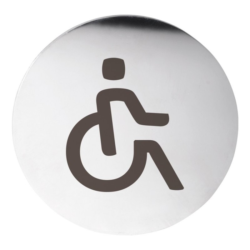 WC Signe de porte handicapé dia. 75mm, acier inoxydable poli