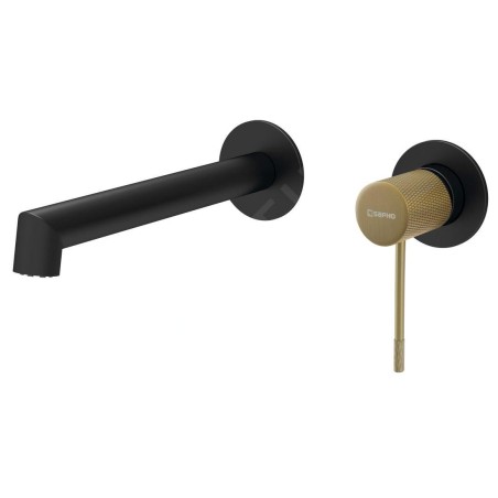 Sapho Solaris - Mitigeur de lavabo encastré, 2 trous, noir mat/doré WD008G