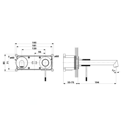 Sapho Solaris - Mitigeur de lavabo encastré, 2 trous, noir mat/doré WD008G