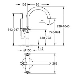 Grohe Atrio - Mitigeur de baignoire, montage au sol, avec tuyau d’écoulement orientable, chrome 25044003