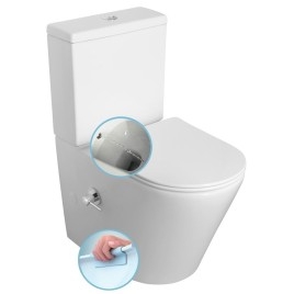 Toilettes monobloc PACO CLEANWASH avec robinet et douche bidet, siphon en S/siphon en P, blanc