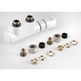 Ensemble de soupape thermostatique TOP 50 pour raccordement intermédiaire, droit, blanc
