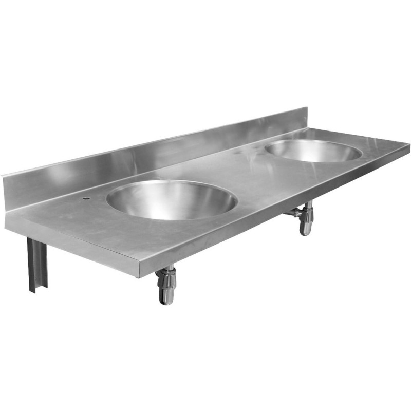 Compteur avec deux éviers 1200x254x550 mm, en acier inoxydable brossé