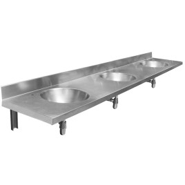Compteur avec trois éviers 1800x254x550 mm, en acier inoxydable brossé
