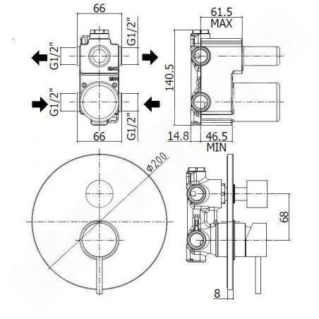 Paffoni Light Exclusive Edition - Robinet encastré pour 2 appareils, 2 prises, or LIG018HG