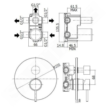 Paffoni Light Exclusive Edition - Batterie encastrée pour 3 appareils, or LIG019HG