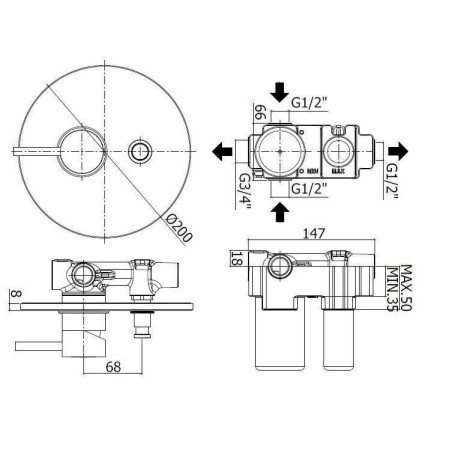 Paffoni Light - Mitigeur encastré pour 2 sorties, inox LIG015ST