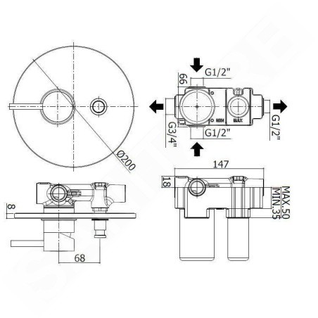 Paffoni Light - Mitigeur encastré pour 2 sorties, noir mat LIG015NO