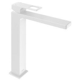 FORATA Robinet de mélangeur de lavabo, haute, sans déchets pop-up, longue écaille, blanc mat