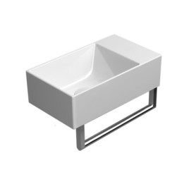 KUBE X lavabo en céramique 40x23cm, bord inférieur groud, pas de trou de robinet, droit / gauche, blanc ExtraGlaze