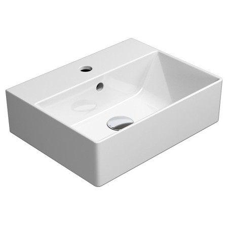 KUBE X lavabo en céramique 45x35cm, bord inférieur groud, blanc ExtraGlaze