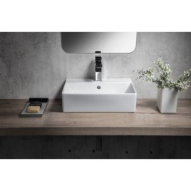 KUBE X lavabo en céramique 45x35cm, bord inférieur groud, blanc ExtraGlaze
