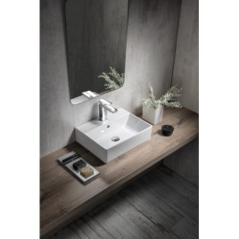 KUBE X lavabo en céramique 45x35cm, bord inférieur groud, blanc ExtraGlaze