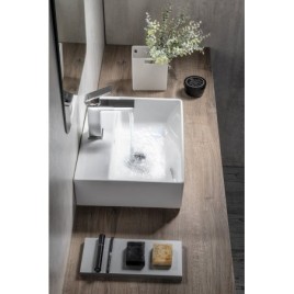 KUBE X lavabo en céramique 45x35cm, bord inférieur groud, blanc ExtraGlaze