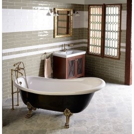 RETRO Freestanding Bath 147x69,5x67,5cm, Chrome Matt Legs, noir/blanc (RAL9005)