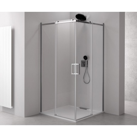 THRON ROUND Corner Entry Rectangular Shower Screen 1100x1000mm, Square Rollers