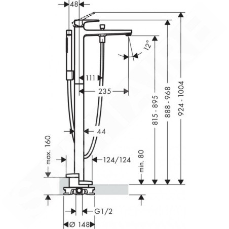 Hansgrohe Metropol - Mitigeur de baignoire à levier au sol, chrome 32532000