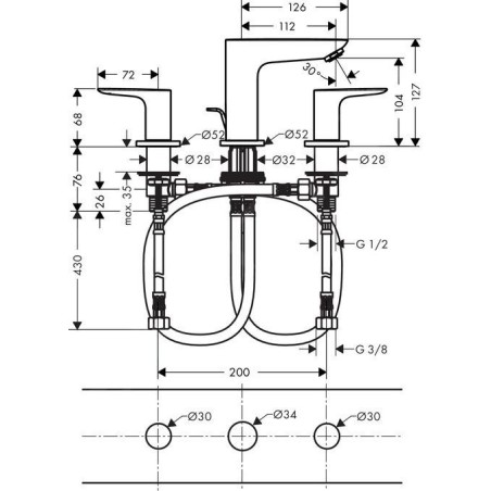 Hansgrohe Talis E - Mitigeur de lavabo avec vidage, installation à 3 trous, chrome 71733000