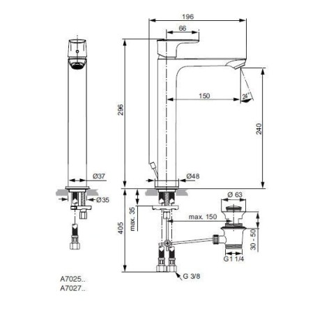 Ideal Standard Connect Air - Mitigeur de lavabo Slim avec vidage, chrome A7025AA