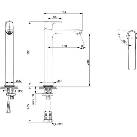 Ideal Standard Connect Air - Mitigeur de lavabo Slim, BlueStart, chrome A7028AA