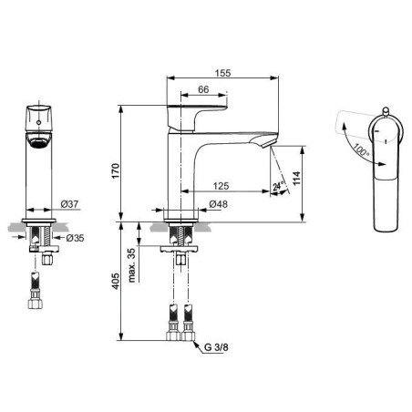 Ideal Standard Connect Air - Mitigeur de lavabo Grande Slim, BlueStart, chrome A7016AA