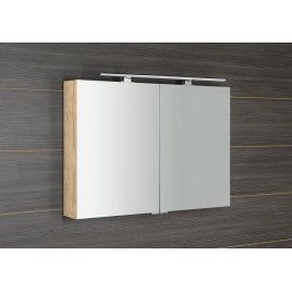 MIRRÓ miroir armoire incl. Lumière LED, 100x70x16cm, chêne Alabama