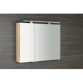 MIRRÓ miroir armoire incl. Lumière LED, 90x70x16cm, chêne Alabama
