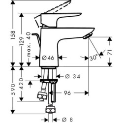 Hansgrohe Talis E - Mitigeur de lavabo à levier 80 avec garniture de vidange et tige de traction, pour les chauffe-eau sans