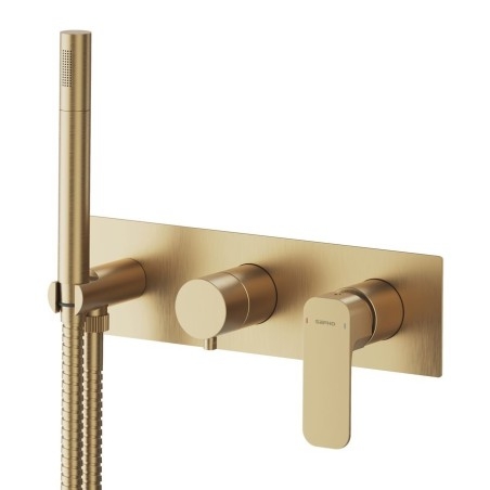 SPY Mélangeur de douche en béton incl. Douche à main, 3 voies, tapis d'or