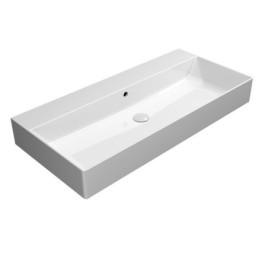 KUBE X lavabo en céramique 100x47cm, bord de fond, pas de trou de robinet, blanc ExtraGlaze