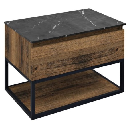 Meuble sous vasque SKARA 70x50x45cm, noir mat/chêne collingwood