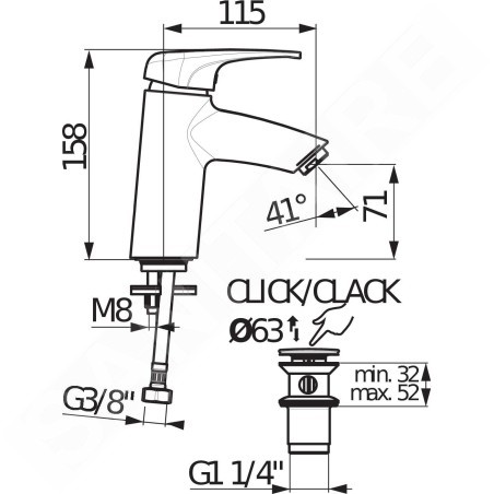 Jika Deep - Mitigeur de lavabo avec bonde Click-Clack, chrome H3111U80041241