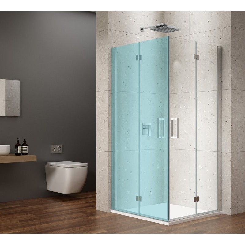 LORO Porte de douche bi-fold pour entrée d'angle 900 mm, verre clair LORO Porte de douche bi-fold pour entrée d'angle 900 mm, verre clair