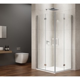 LORO Porte de douche bi-fold pour entrée d'angle 900 mm, verre clair